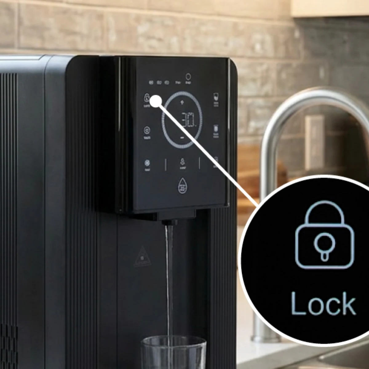 Przycisk Lock – blokada gorącej wody Hurom Water Purifier