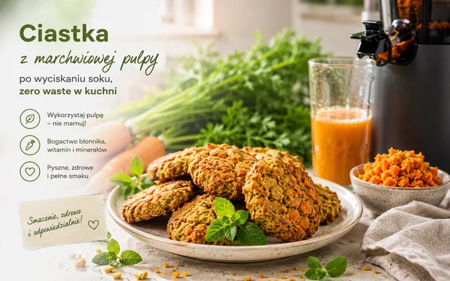Ciastka z marchwiowej pulpy po wyciskaniu soku, zero waste w kuchni