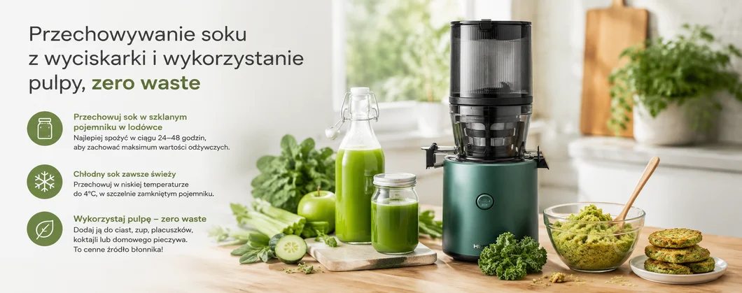 Przechowywanie soku z wyciskarki i wykorzystanie pulpy, zero waste