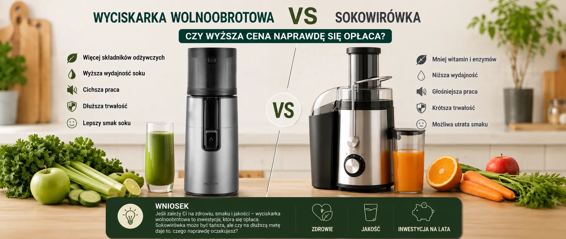 Wyciskarka wolnoobrotowa Hurom vs sokowirówka – porównanie technologii cold-press