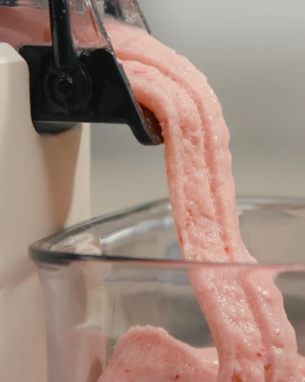 Domowe lody i sorbety z mrożonych owoców z Hurom H330P, sito pełne