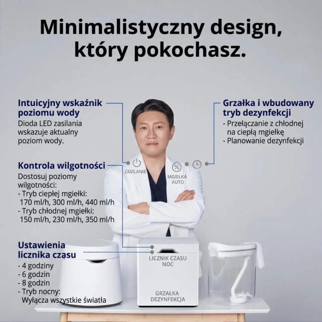 Carepod Cube Plus X50V, nawilżacz powietrza ze sterylizacją, chłodna i ciepła mgiełka, do 65 m²