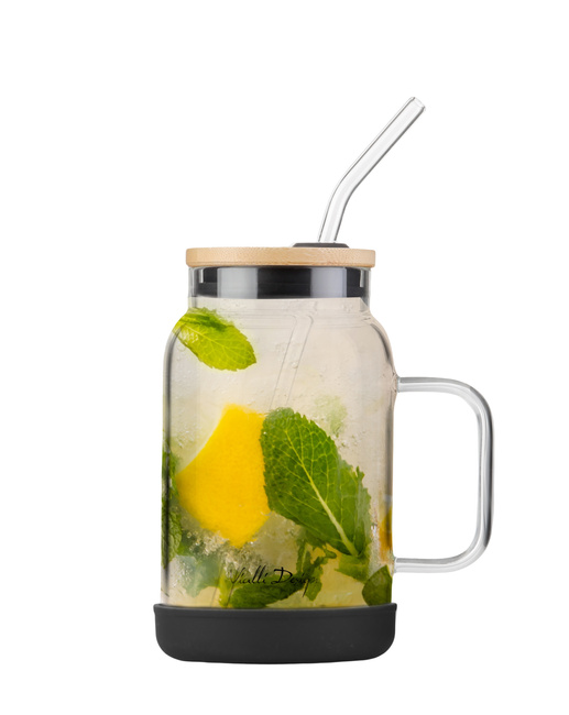 Słoik ze słomką Fuori 600 ml czarny - Vialli Design