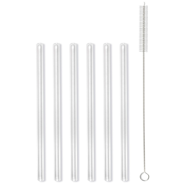 Vialli Design słomki szklane 15 cm, 6 szt. ze szczoteczką, przezroczyste