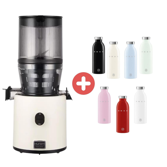Wyciskarka Hurom H330P Deep Ivory i Butelka na sok Smeg 500 ml