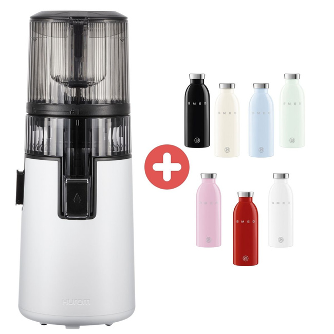 Wyciskarka Hurom H70 FT Biała i Butelka na sok Smeg 500 ml