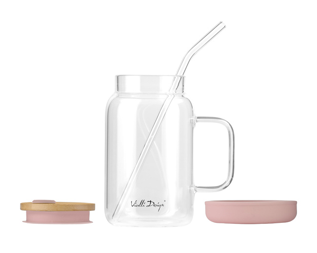 Słoik ze słomką Fuori 600 ml różowy - Vialli Design