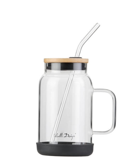 Słoik ze słomką Fuori 600 ml czarny - Vialli Design