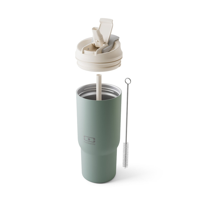 Monbento Travel Mug kubek termiczny 0,6 l ze słomką, Green Natural