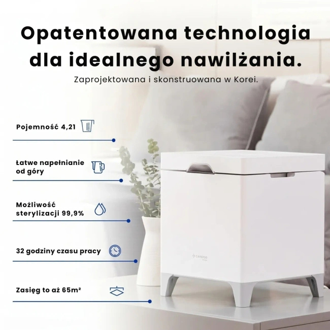 Carepod Cube Plus X50V, nawilżacz powietrza ze sterylizacją, chłodna i ciepła mgiełka, do 65 m²