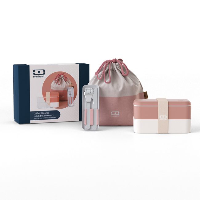 Monbento Gift Box Rosa Moka: lunchbox Original 1 l, sztućce i torba