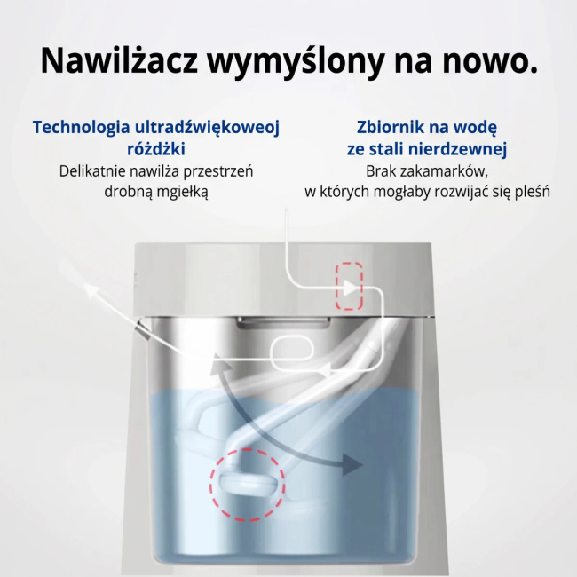 Carepod One, nawilżacz ultradźwiękowy ze stali nierdzewnej, do 46 m²