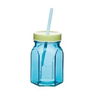 Słoik z nakrętką i słomką Kitchen Craft, niebieski