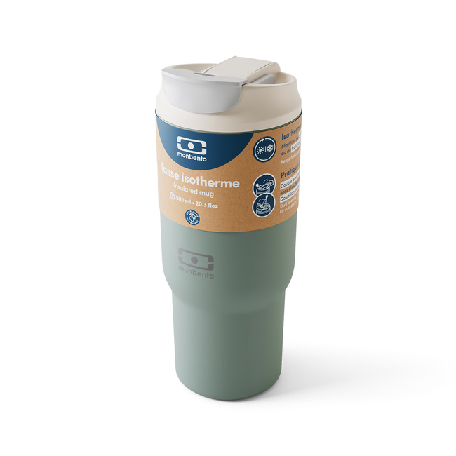 Monbento Travel Mug kubek termiczny 0,6 l ze słomką, Green Natural